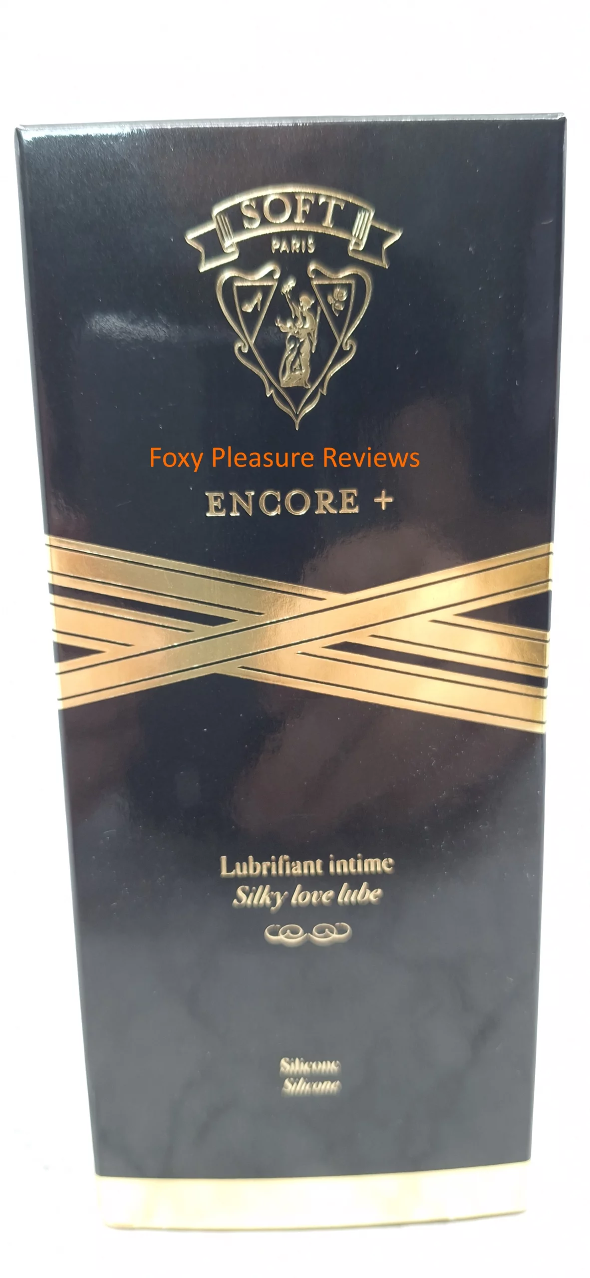 Front side of the "Encore +" package, a silicone based lubricant