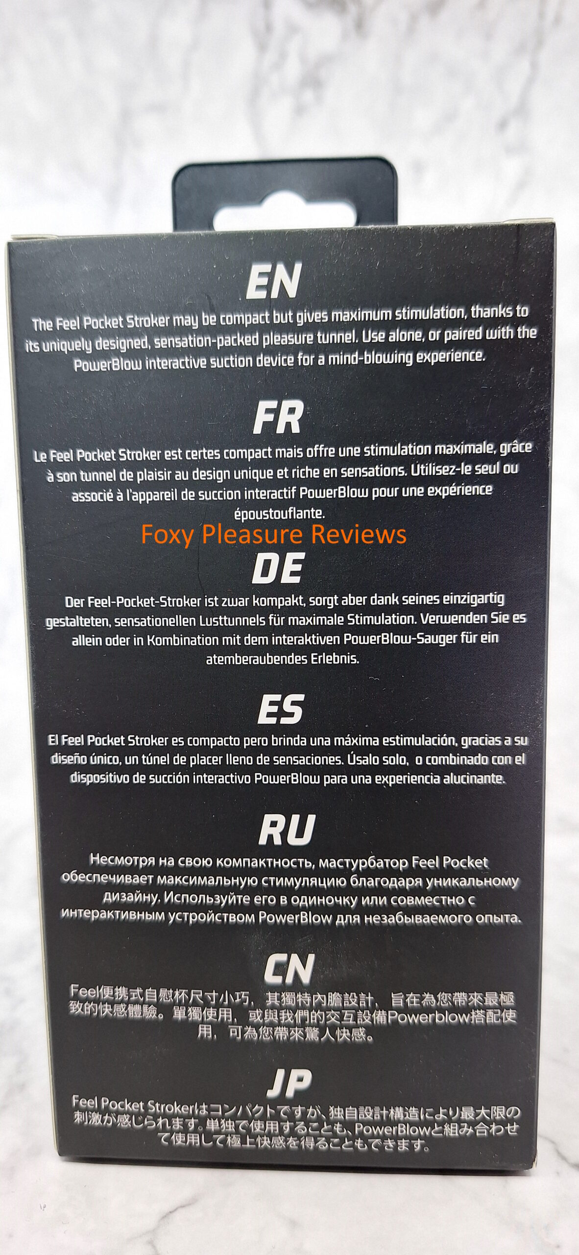 feelPocket_backPackage Back side of the FeelPocket package. It mentions in seven languages what's inside... Or what it should to to you at least.