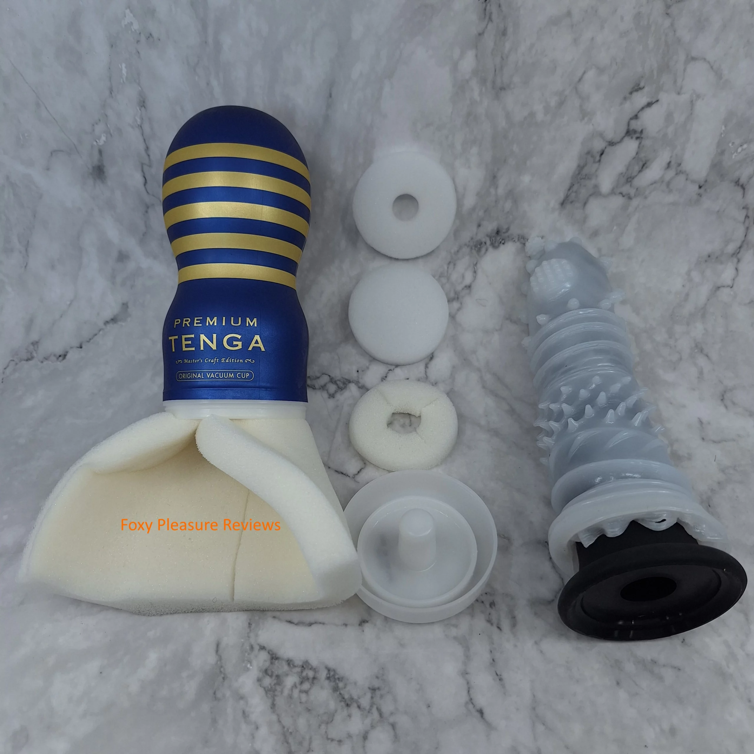 Premium Tenga Original Cup completely dismantled after removing the sheath with a cutter.